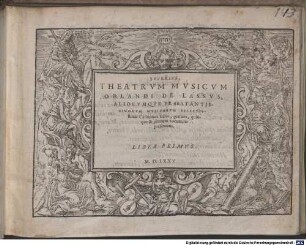 THEATRVM MVSICVM. ORLANDI DE LASSVS, ALIORVMQVE PRAESTANTISSIMORVM MVSICORVM SELECTISsimas Cantiones sacras, quatuor, quinque & plurium vocum, representans, 1. LIBER PRIMVS