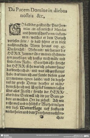 Da Pacem Domine in diebus nostris &c.
