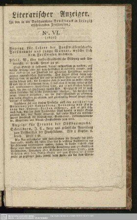 Literarischer Anzeiger. No. VI