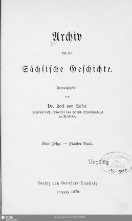 N.F.5.1878/79: Archiv für die sächsische Geschichte