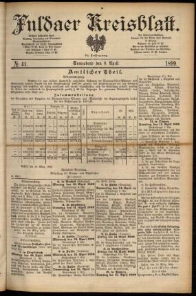 Erste Ausgabe vom Samstag, den 08. April 1899.