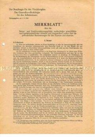 Merkblatt für die Anlage und Handhabung von Sparkonten für "Ostarbeiter" aus der Ukraine