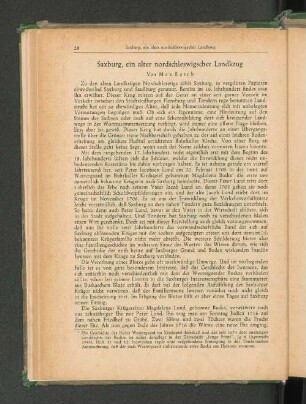 Saxburg, ein alter nordschleswigischer Landkrug Von Max Rasch