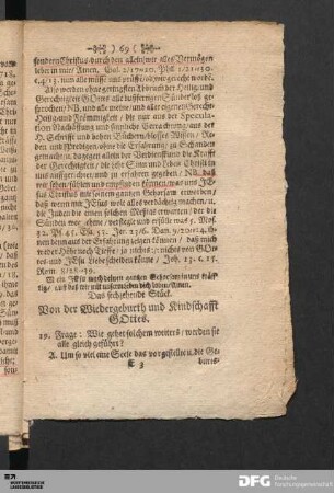 Das sechzehende Stück. Von der Wiedergeburth und Kindschafft GOttes.