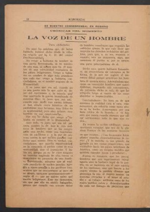 Crónicas del momento : La voz de un hombre. De nuestro corresponsal en Rosario.