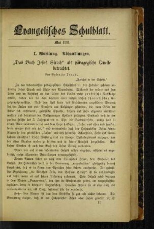¬"Das¬ Buch Jesus Sirach" als pädagogische Quelle betrachtet