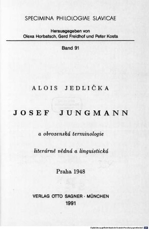 Josef Jungmann a obrozenská terminologie literárně vědná a linguistická
