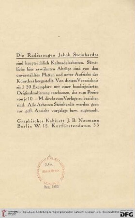 Die Radierungen Jakob Steinhardts