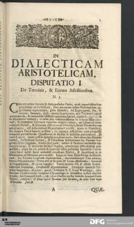 Disputatio I. De Terminis, & Eorum Affectionibus.