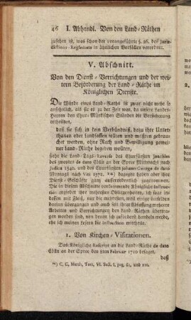 V. Abschnitt. Von den Dienst-Verrichtungen und der weitern Beförderung der Land-Räthe im Königlichen Dienste