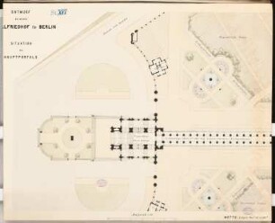 Zentralfriedhof für Berlin, Berlin-Charlottenburg Schinkelwettbewerb 1876: Haupteingang: Lageplan 1:300; Maßstabsleiste