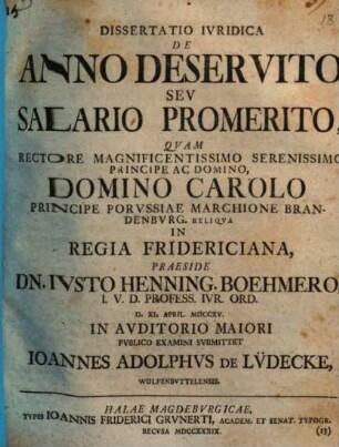 Dissertatio Ivridica De Anno Deservito Sev Salario Promerito