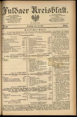 Erste Ausgabe vom Dienstag, den 22. Mai 1900.
