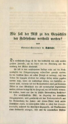Wie soll der Mist zu den Gewächsen der Feldsysteme vertheilt werden?