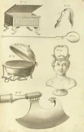Verschiedene Kult- und Opfergeräte (Requisiten aus dem Vestiarium der Oper "Olimpiade", aufgeführt am 16. Februar 1756 in Dresden)