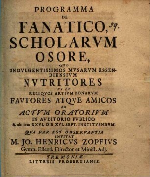 Pr. de fanatico scholarum osore