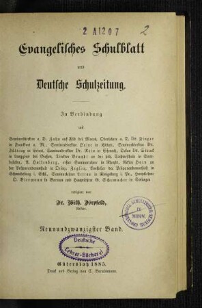 29: Evangelisches Schulblatt und deutsche Schulzeitung - 29.1885