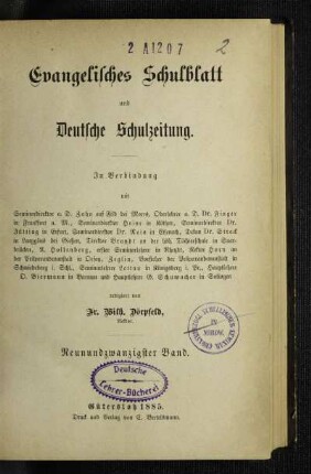 29: Evangelisches Schulblatt und deutsche Schulzeitung - 29.1885