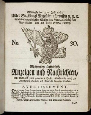 No. 30. Montags, den 25ten Julii 1763.