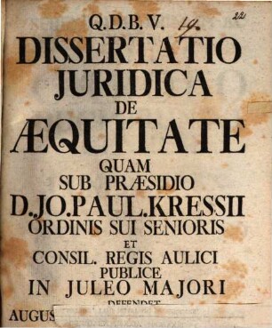 Diss. iur. de aequitate