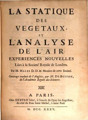 La Statique des Végetaux ...