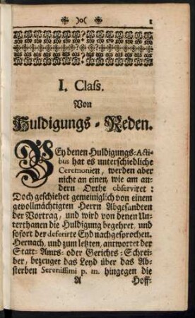 I. Class. Von Huldigungs-Reden.