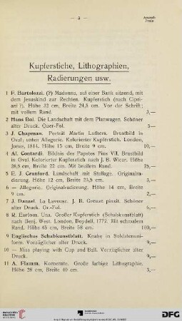 Kupferstiche, Lithographien, Radierungen usw. (Nr. 1-114)
