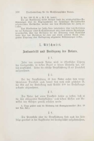 I. Abschnitt. Amtsantritt und Beeidigung des Notars