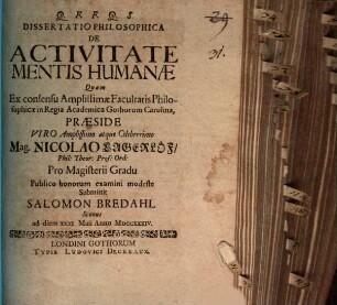 Diss. philos. de activitate mentis humanae