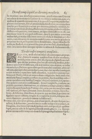 De olei nostri temporis mensuris.