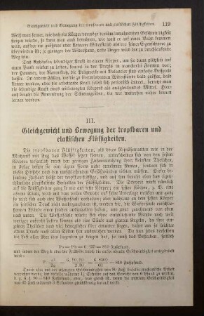III. Gleichgewicht und Bewegung der tropfbaren und elastischen Flüssigkeiten.