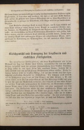 III. Gleichgewicht und Bewegung der tropfbaren und elastischen Flüssigkeiten.