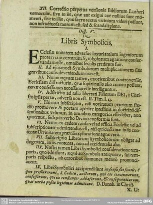 Ddisp. V. De Libris Symbolicis