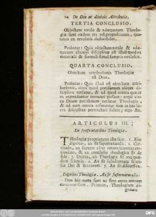 Articulus III. De Proprietatibus Theologiae.