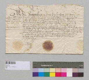 Abt Honoratus von Kloster Seeon stellt dem Prior des Klosters Valentinianus und seinem Diener einen Passierschein für eine Reise zum Hofmeister des Klosters nach Österreich aus. S: Abt Honoratus v. Kloster Seeon