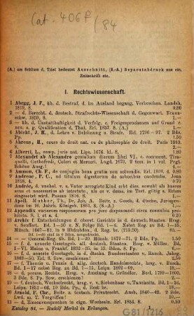 Antiquarischer Katalog, 84. Allgemeine Rechtswissenschaft. Staatswissenschaft und Volkswirtschaftslehre. Kirchenrecht. Bayerisches Recht