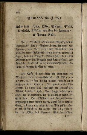 Anmerk. 10. (§. 10.) Ueber Luft, Hitze, Kälte, [...]. - Anmerk. 14. (3te Abhandl.) Kann man ohne Mäßigkeit tugendhaft werden?
