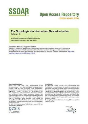Zur Soziologie der deutschen Gewerkschaften