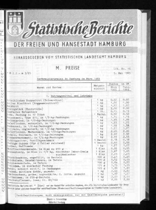 Verbraucherpreise in Hamburg im März 1965 : Lfd. Nr. 16