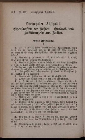 Dreizehnter Abschnitt: Eigenschaften der Zahlen. Quadrat- und Kubikwurzeln aus Zahlen