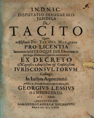 Disp. inaug. iur. de tacito