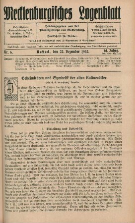 Nr. 6. Rostock, den 22. Dezember 1932. 61. Jahrg.