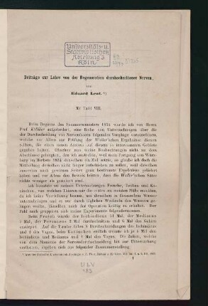 Beiträge zur Lehre von der Regeneration durchschnittener Nerven