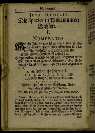 Die Species in Unbenannten Zahlen.