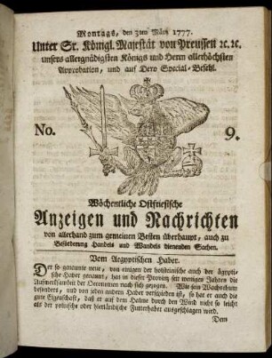 No. 9. Montags, den 3ten Märtz 1777.