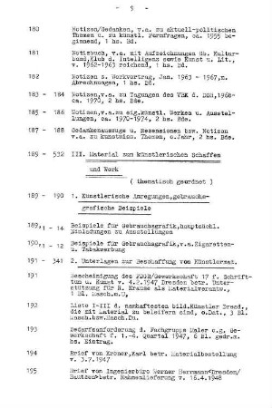 III. Material zum künstlerischen Schaffen