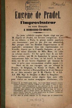 Eugène de Pradel, l'improvisateur en vers français à Hombourg-ès-Monts