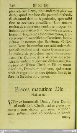 Preces matutinae Die Saturni