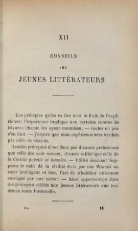 XII. Conseils aux jeunes littérateurs