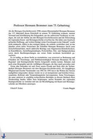 Professor Hermann Brommer zum 75. Geburtstag (Widmung).